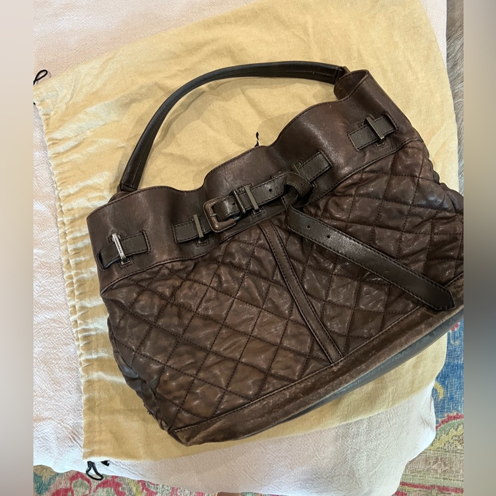 BURBERRY QUILTED DISTRESSED LEATHER HOBO